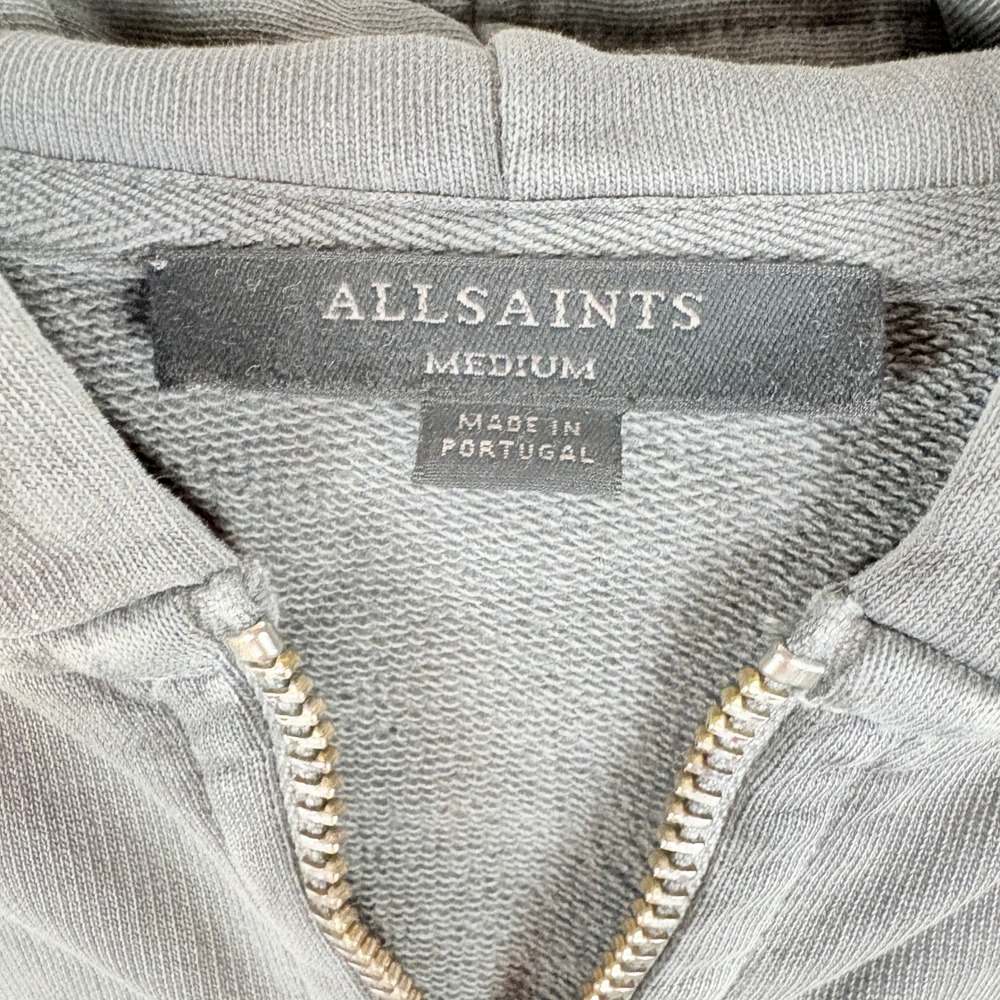 ALLSAINTS Xonda Full Zip Hoodie Women Sz Medium Gray Cotton Distressed Oversized - Picture 2 of 16